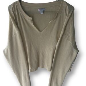Women's Long Sleeve Ribbed Top - Cream